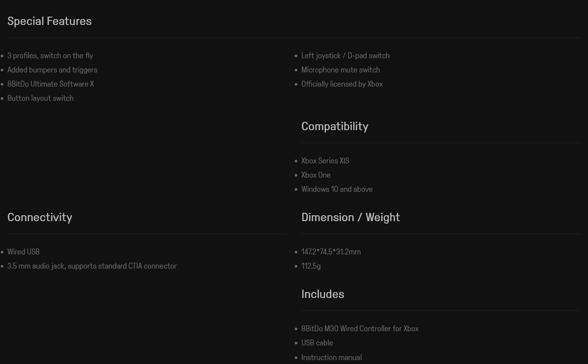 8Bitdo M30 Wired Controller for Xbox Series X|S, Xbox One, and Windows with 6-Button Layout - Officially Licensed