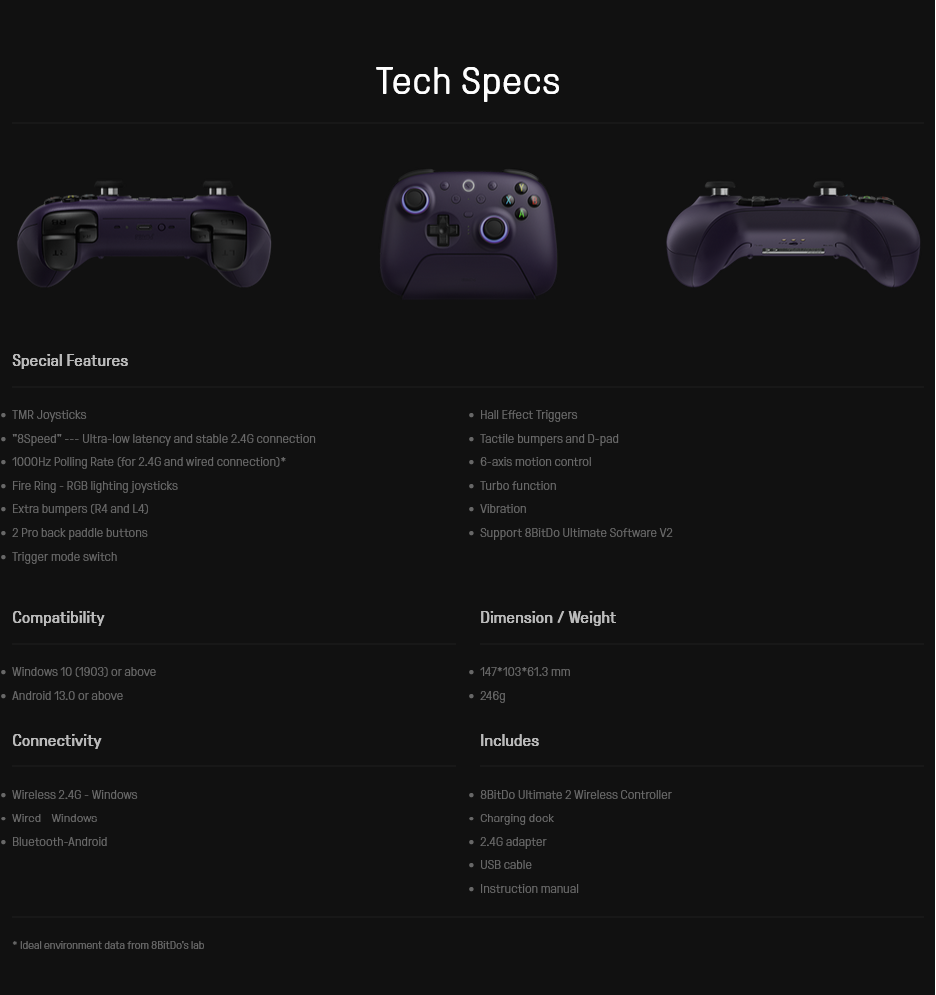 8Bitdo Ultimate 2 Bluetooth Controller for Switch & PC, Switch.TMR Joysticks, Switchable Hall Effect