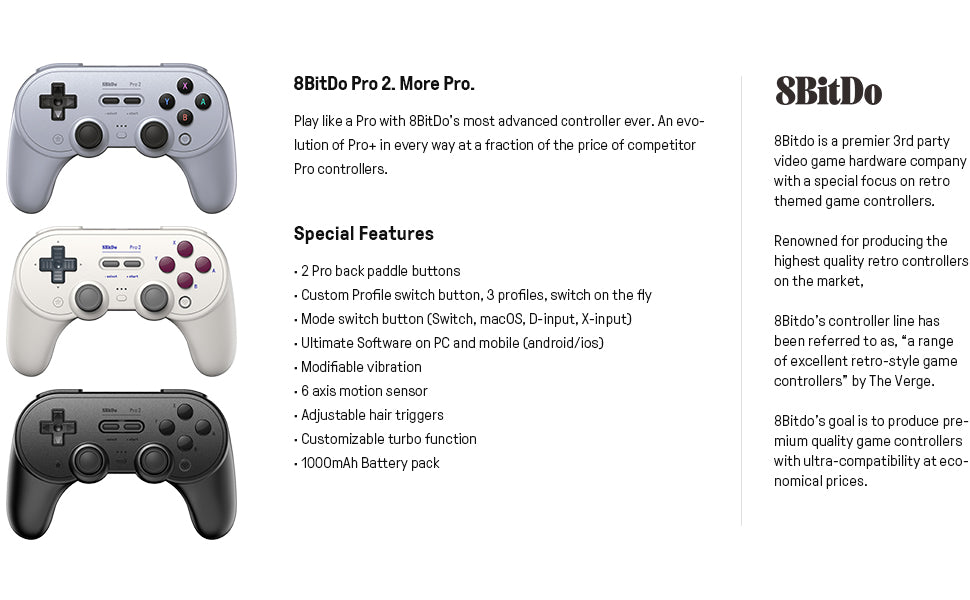 8Bitdo Sn30 Pro 2 Bluetooth Gamepad - for Nintendo Switch, Steam, MacOS, PC, Android & Raspberry PI