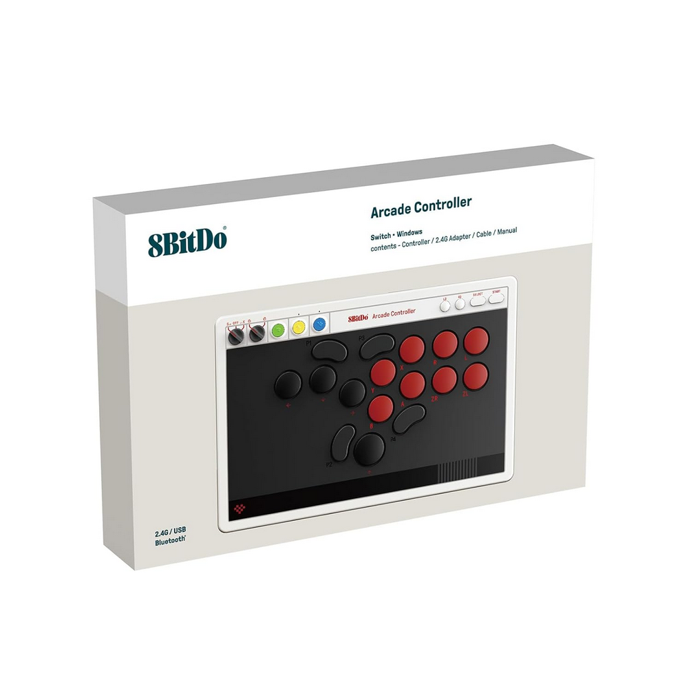 8BitDo All-Button Arcade Controller for Switch/Switch 2 & Windows – Bluetooth, 2.4G, Wired Connectivity, Low-profile