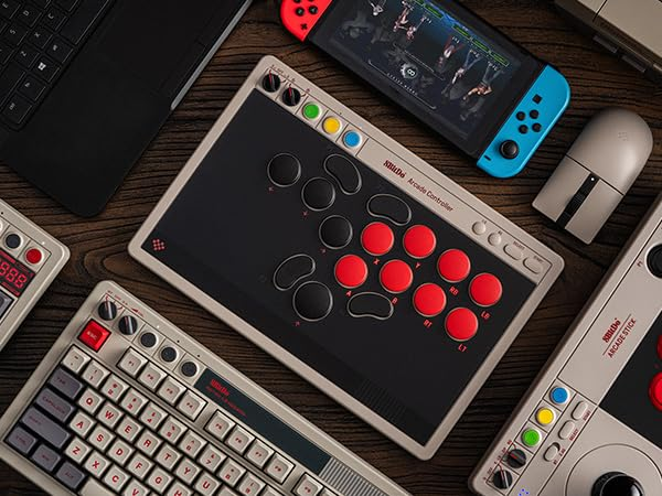 8BitDo All-Button Arcade Controller for Switch/Switch 2 & Windows – Bluetooth, 2.4G, Wired Connectivity, Low-profile
