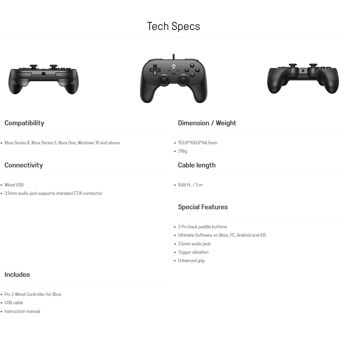 8Bitdo Pro 2 Wired Controller for Xbox Series X, Xbox Series S, Xbox One & Windows 10