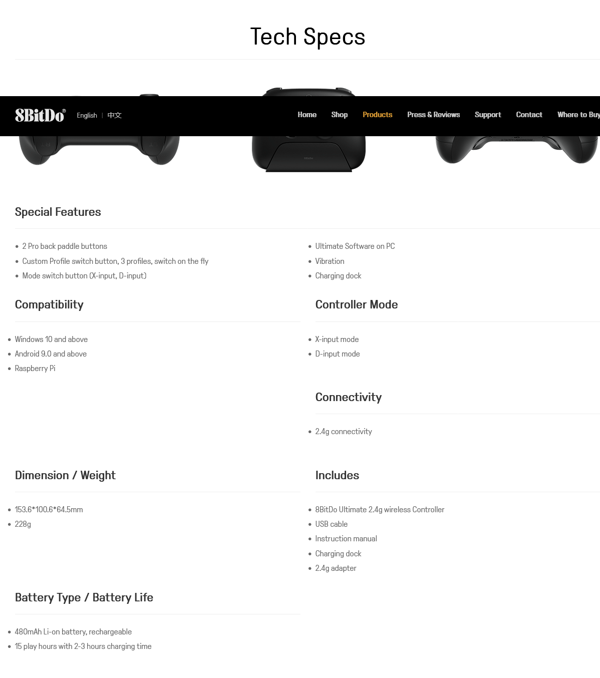 8BitDo Ultimate Wireless 2.4g Controller with Charging Dock, 2.4g Controller for Windows, iOS, Android & Raspberry Pi