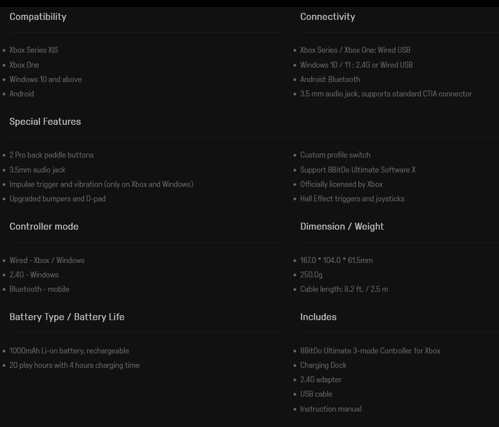 8Bitdo Ultimate 3-mode Controller for Xbox, Hall Effect Triggers and Joysticks.For Xbox Series X|S|One, Windows, Android