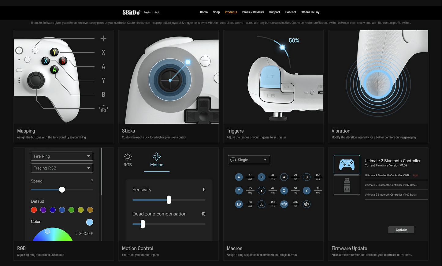 8Bitdo Ultimate 2  Wireless Windows & Android TMR Joysticks, Hall Effect/Tactile Triggers, Fire Ring