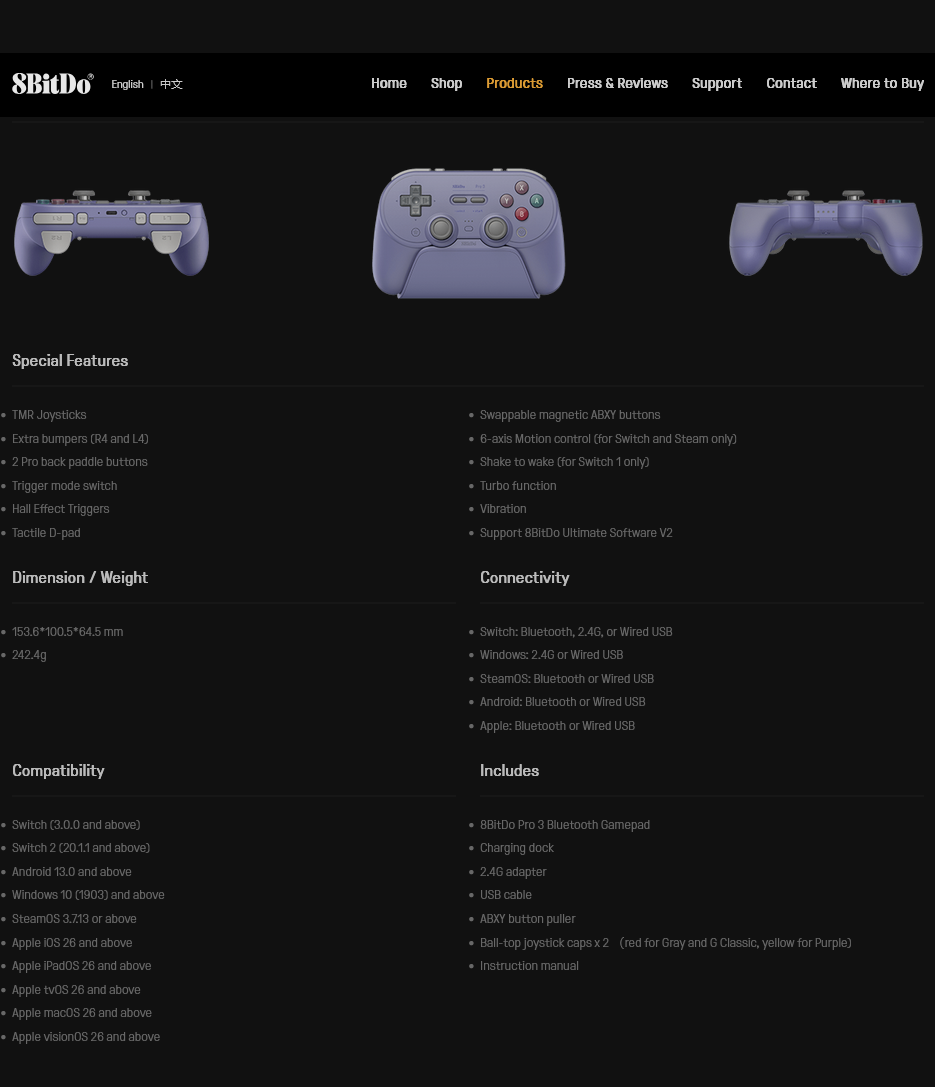 8BitDo Pro 3 Bluetooth Controller– TMR Joysticks, Pro Back Buttons, Charging Dock Switch 2, Windows, iOS, Android