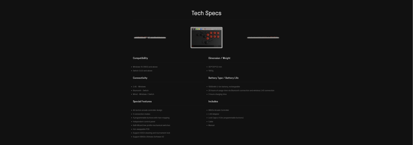 8BitDo All-Button Arcade Controller for Switch/Switch 2 & Windows – Bluetooth, 2.4G, Wired Connectivity, Low-profile