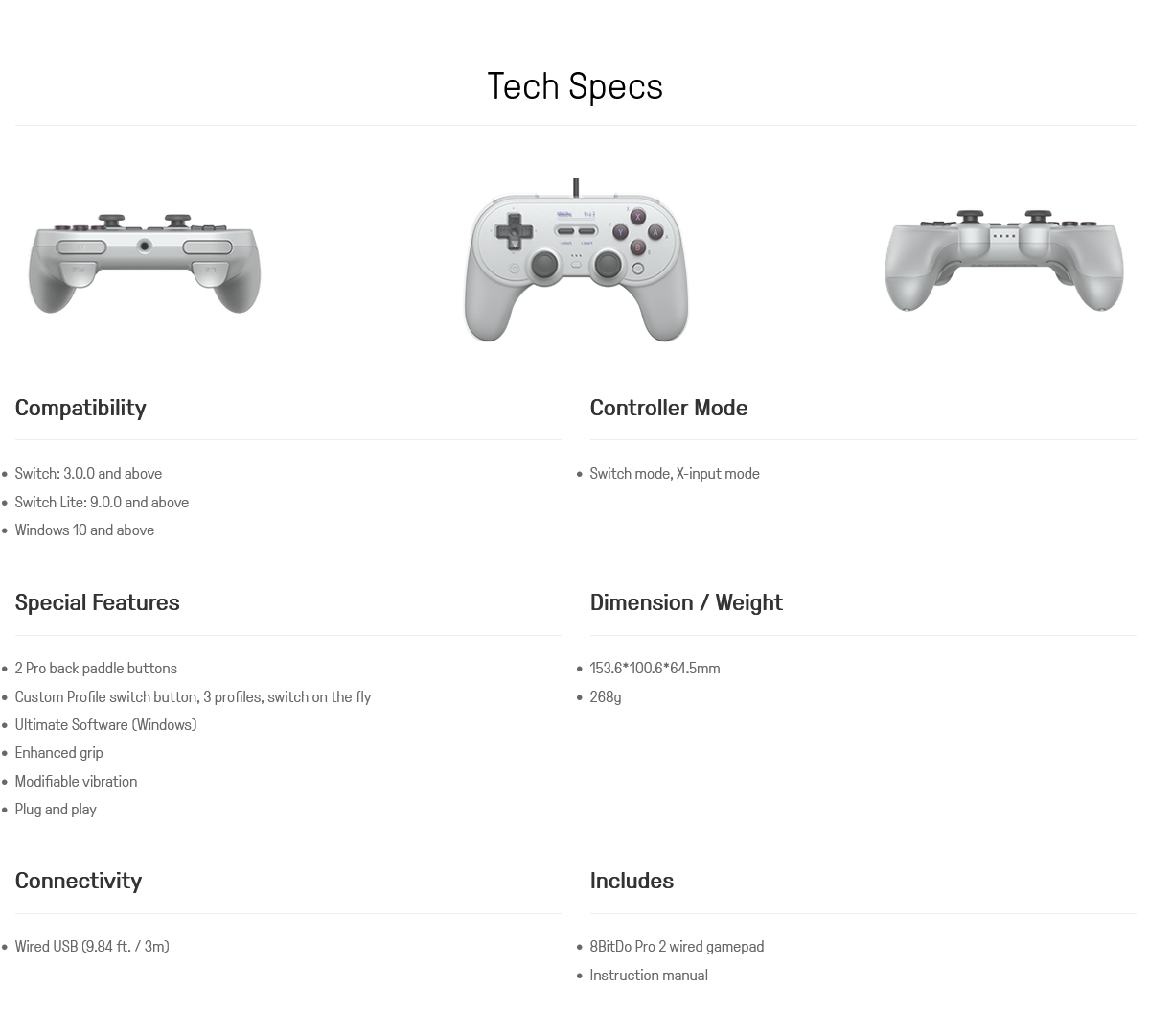 8Bitdo Sn30 Pro 2 Wired Gamepad for Switch & Windows