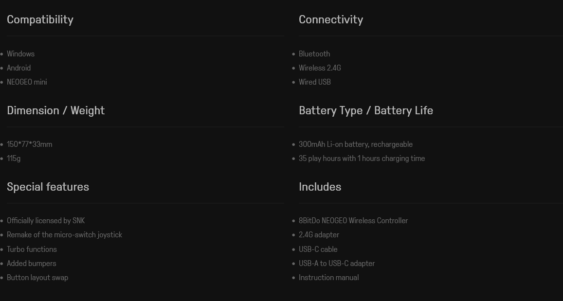 8Bitdo NEOGEO Wireless Controller for Windows, Android, and NEOGEO mini with Classic Click-Style Joystick - Officially L