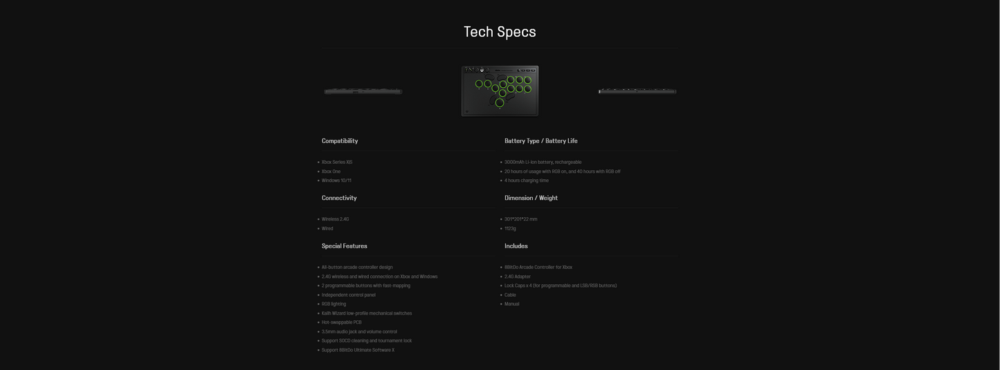 8BitDo All-Button Arcade Controller for Xbox Series X|S, Xbox One & PC, 2.4G Wireless, Low-profile Mechanical Switches