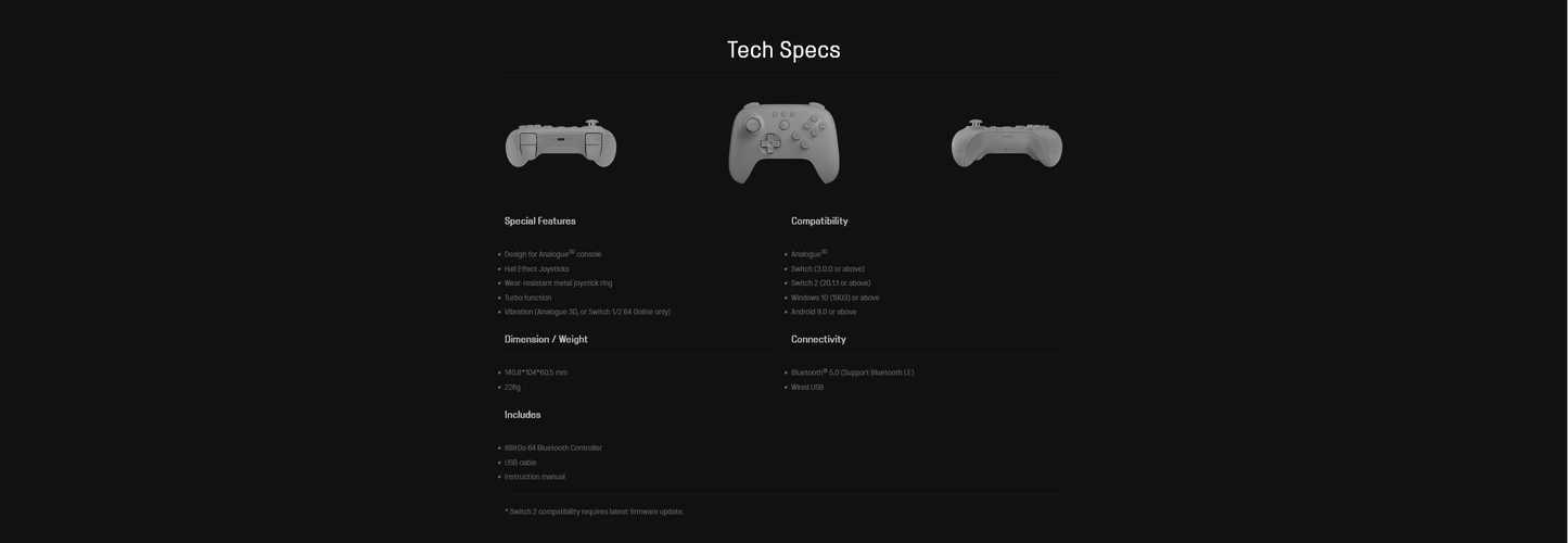 8Bitdo 64 Bluetooth Controller for Analogue 3D, Switch, Switch 2, Windows, and Android